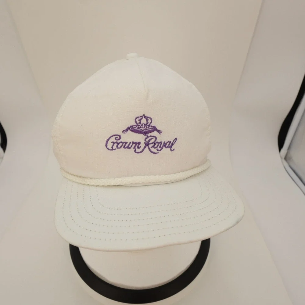 Vintage Crown Royal White Purple Snapback Rope Hat Made in USA Mens OSFA